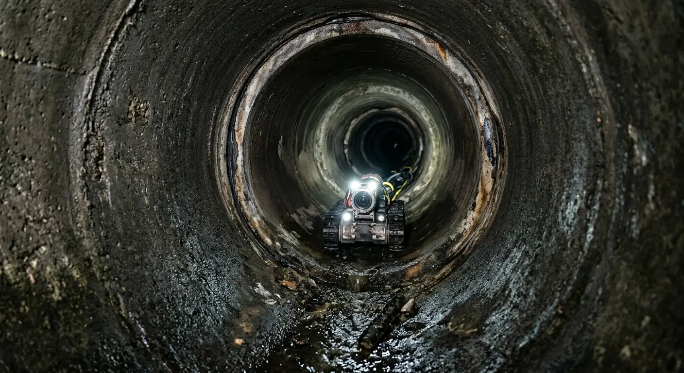 Robotic sewer camera inspecting pipe interior for Sewer Line Cleaning in Sunrise